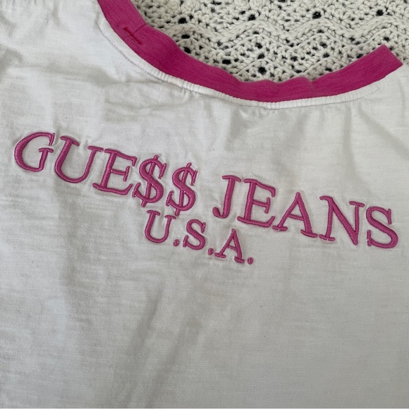 Guess x ASAP Rocky Embroidered Ringer Crew Crop Top T-Shirt White/Pink (XSmall) - Picture 3 of 8